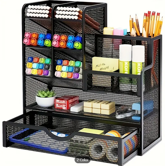 Multi-Functional Mesh Desk Organizer With Drawer